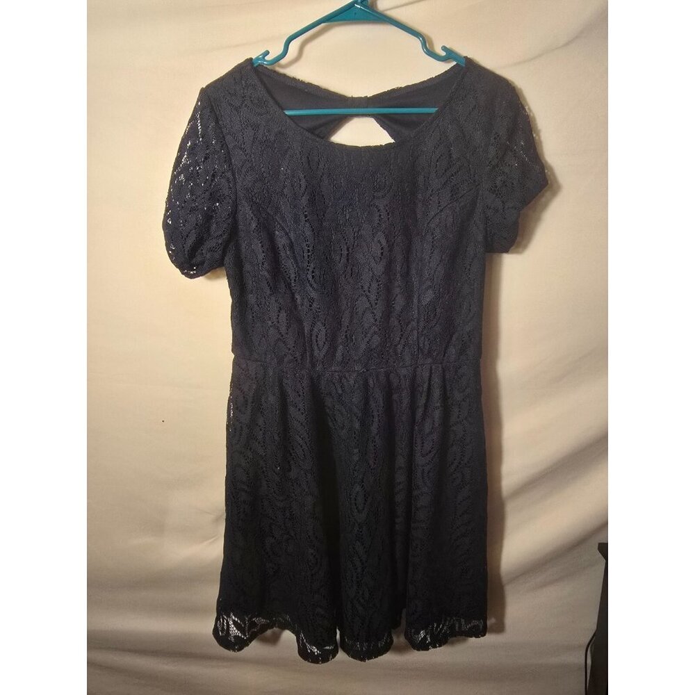 Navy Fairy Floral Fit &‎ Flare ALine Dress Women’s  Large Lace Cottagecore Boho